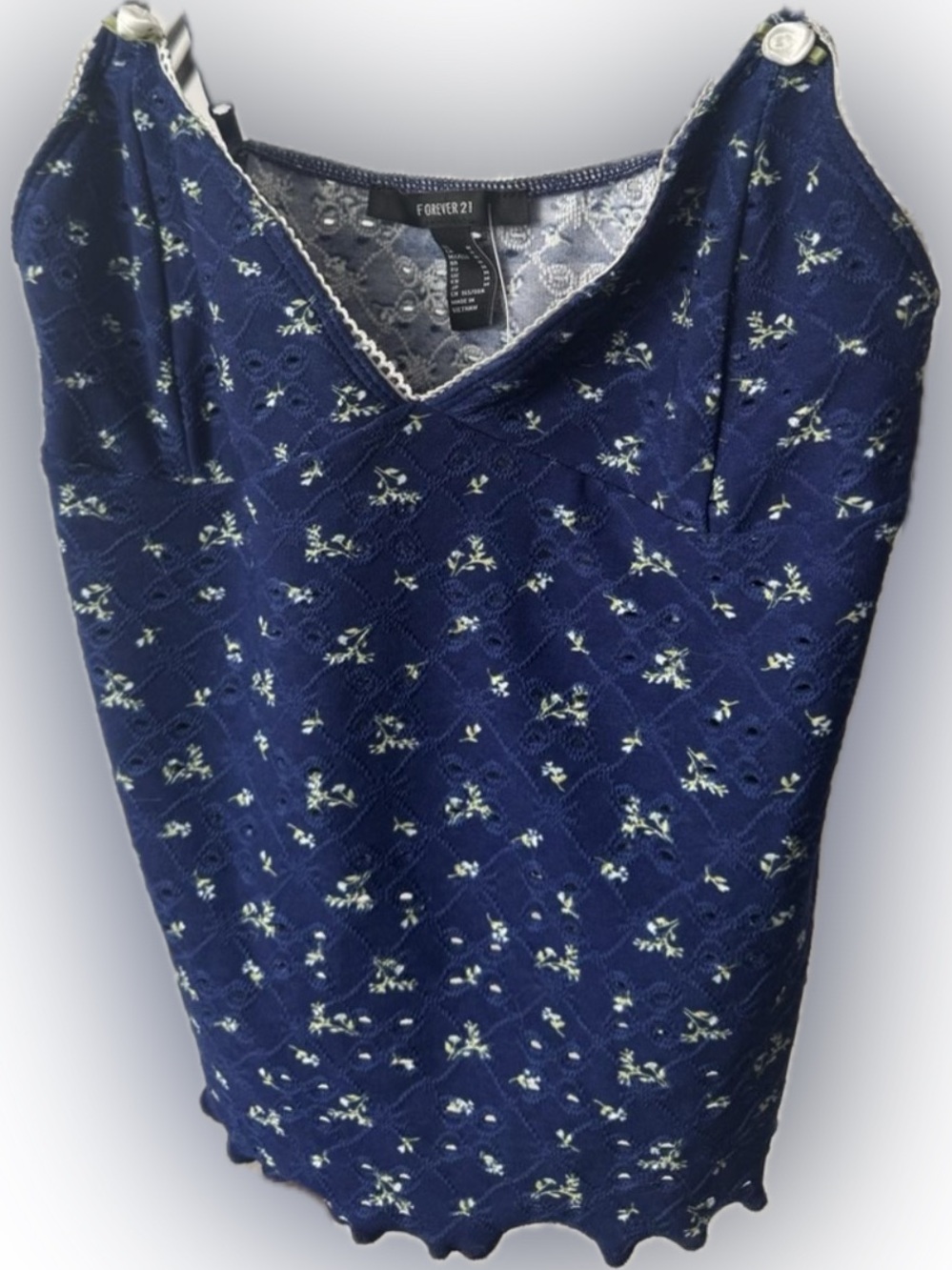 Forever 21 Navy Floral Lace-Edge Cami